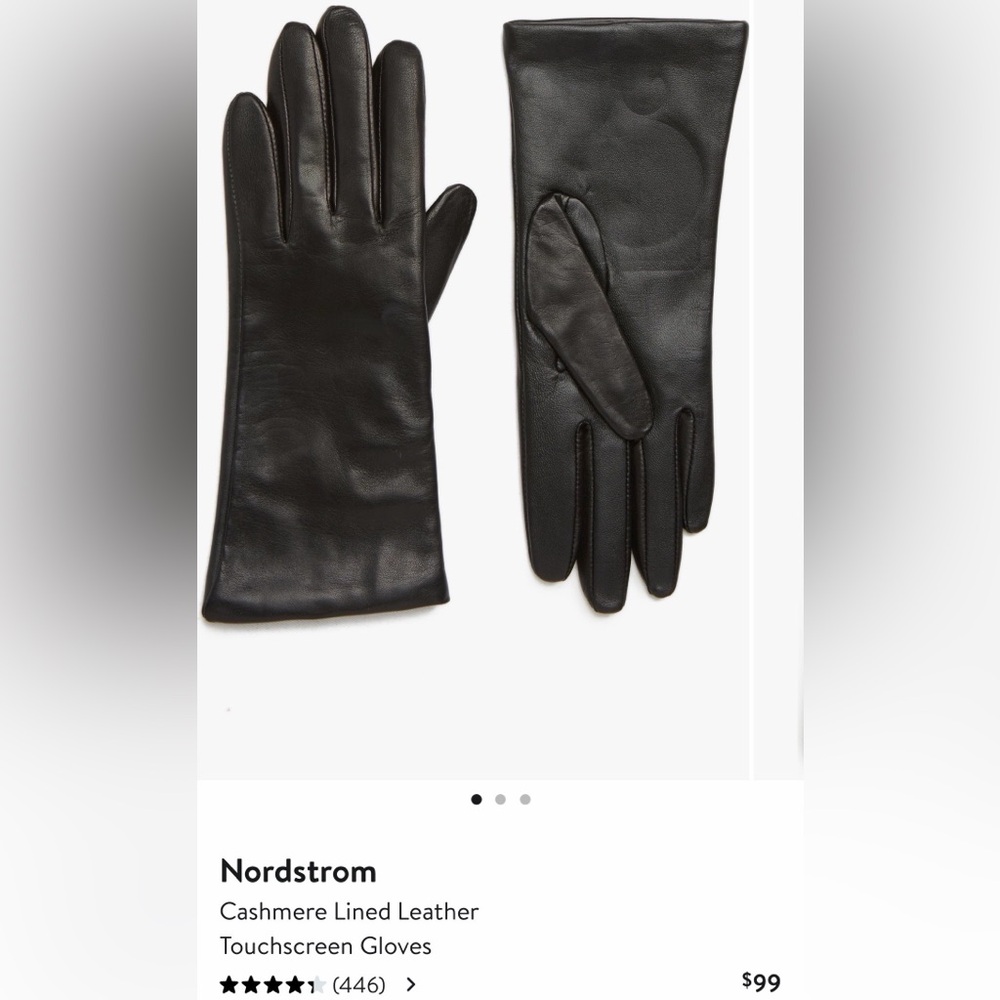 Nordstrom Cashmere Lined Black Leather Gloves